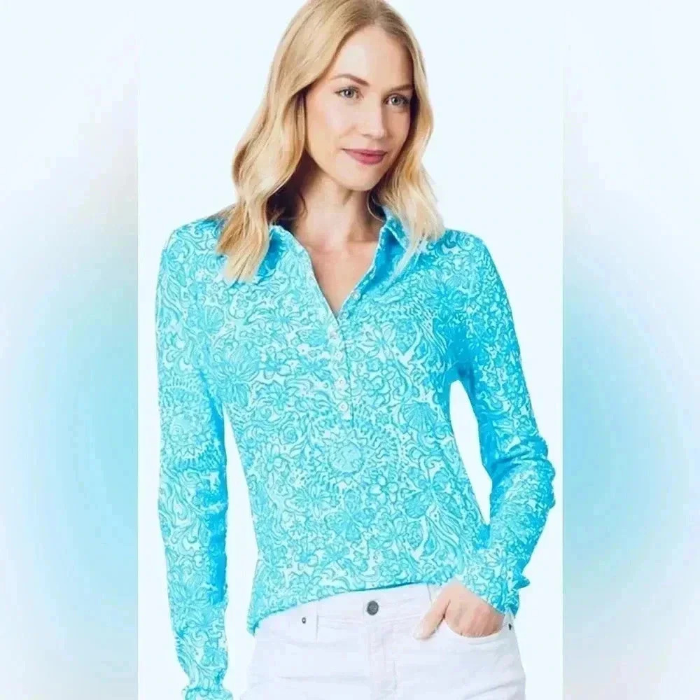 Lilly Pulitzer Reema Long Sleeve Top in Resort White Took Me By Sunrise Size XXS